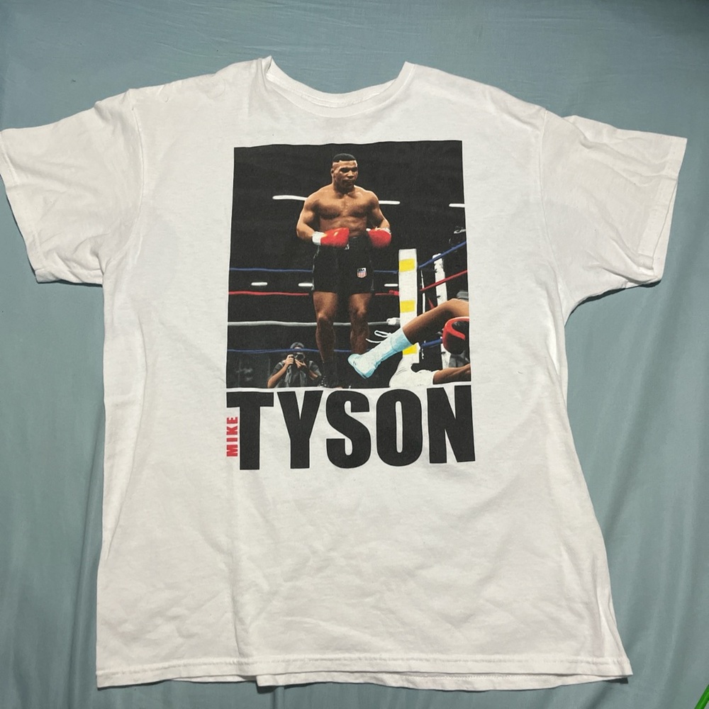 White Mike Tyson Graphic Tee with Boxing Print